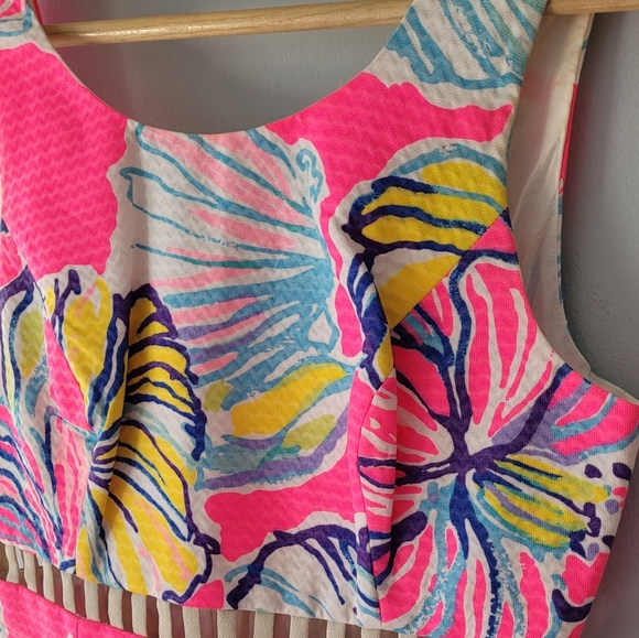 Lilly Pulitzer Floral and Seashell Print Barbie Pink Sleeveless Dress Size 00 - Picture 3 of 5